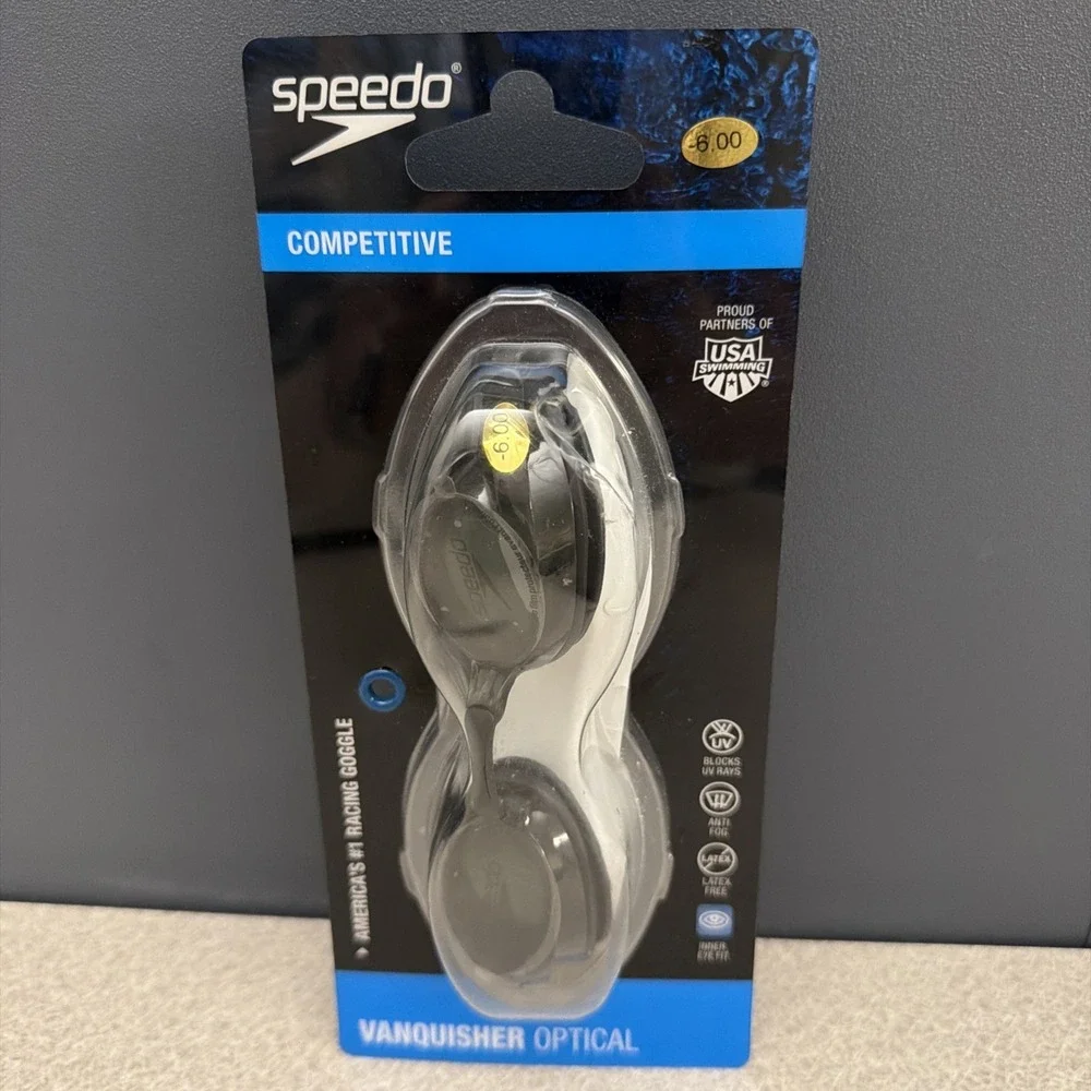 Speedo Vanquisher Optical Swim Goggle, Smoke, Diopter -6.0